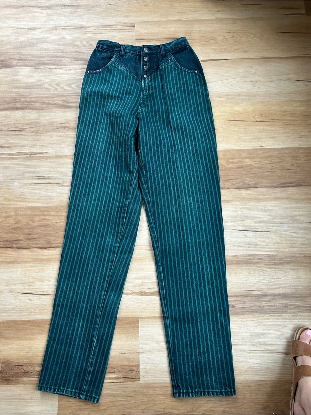 Blaze Rear View Vintage Pinstripe Western Jeans 30x34High Rise Made In Hong Kong